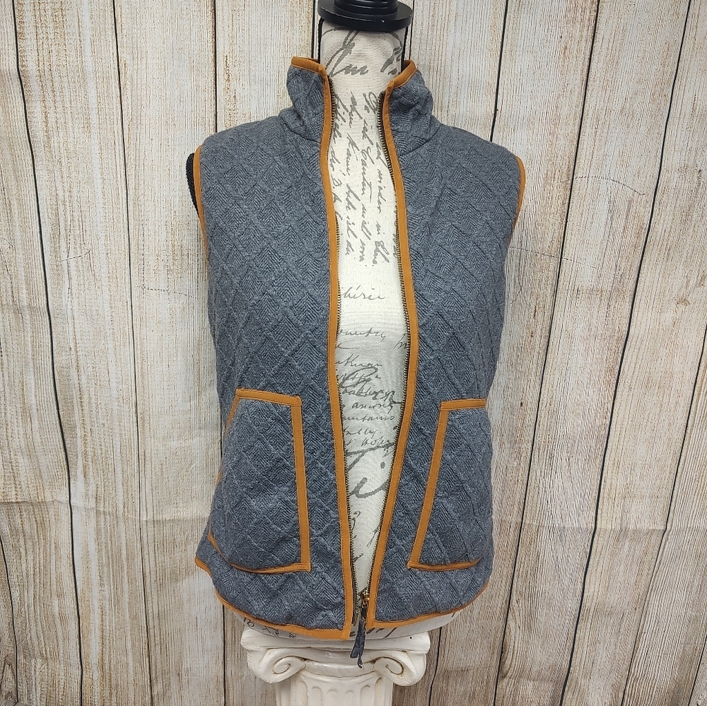 THML Croquet Style Quilted Sweater Vest Small Gray Plaid Lined Pocket Full Zip - Picture 8 of 9